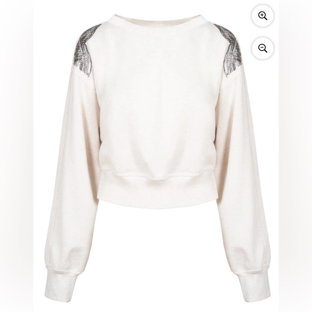 NWT Jessica Simpson Cream Cropped Sweatshirt with Silver Sequin Shoulders Sz L